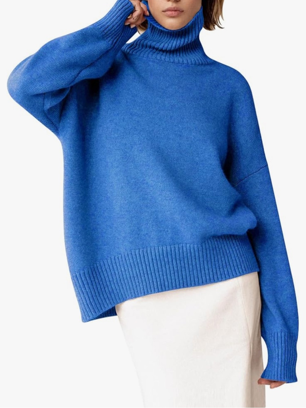 Blue Turtleneck Oversized Women's Sweater Size Small